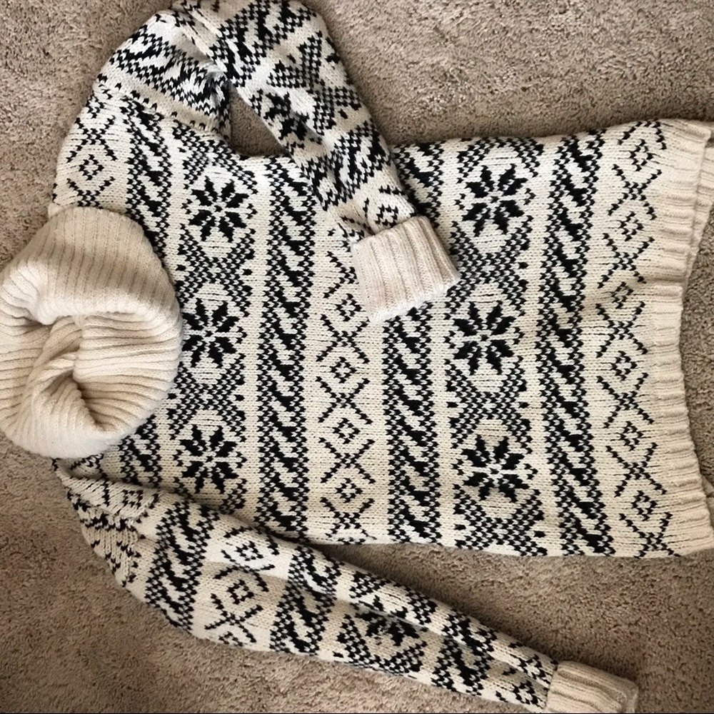 Fair isle black and white cowel neck sweater.